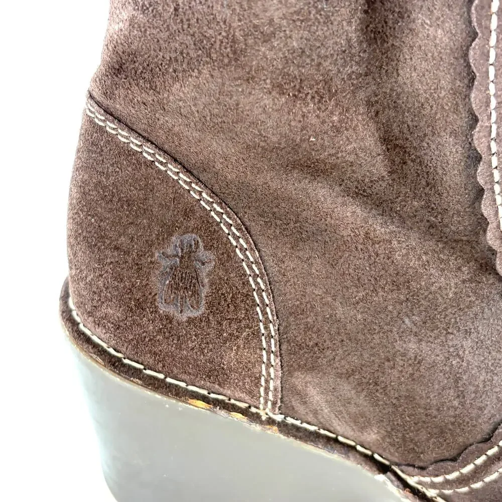 Fly London Suede Ankle Boots 10 40 Dark Brown Booties Zip Academia Whimsigoth
